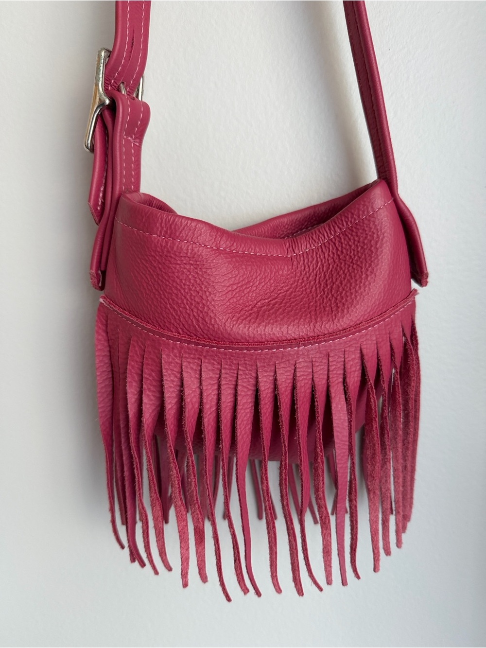 Pink Fringe Leather Shoulder Bag - Women's Crossbody